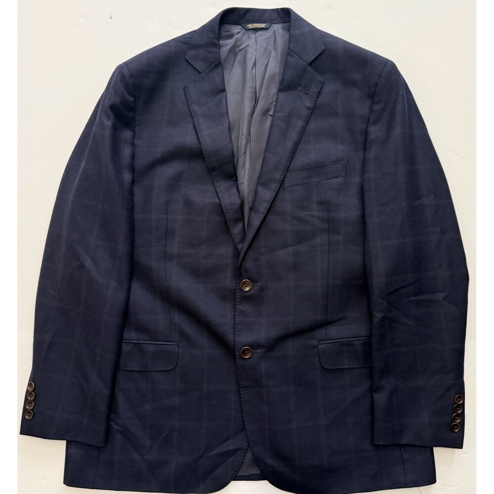 Brooks Brothers 1818 Fitzgerald Blazer 44R Windowpane Navy 2-Button Wool Jacket